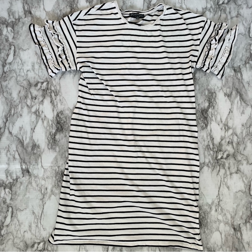 Adrianne Papell |  Striped dress 100% cotton ruffle sleeve women’s size medium